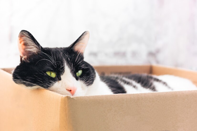 chat dort dans une boîte